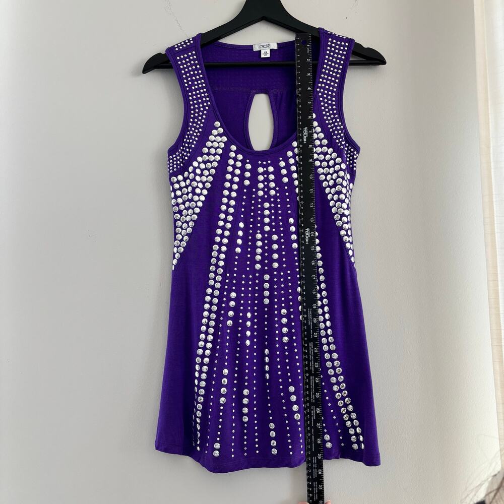 Y2K Caché Silver Studded Tank Top Purple with Keyhole Back - Picture 4 of 5